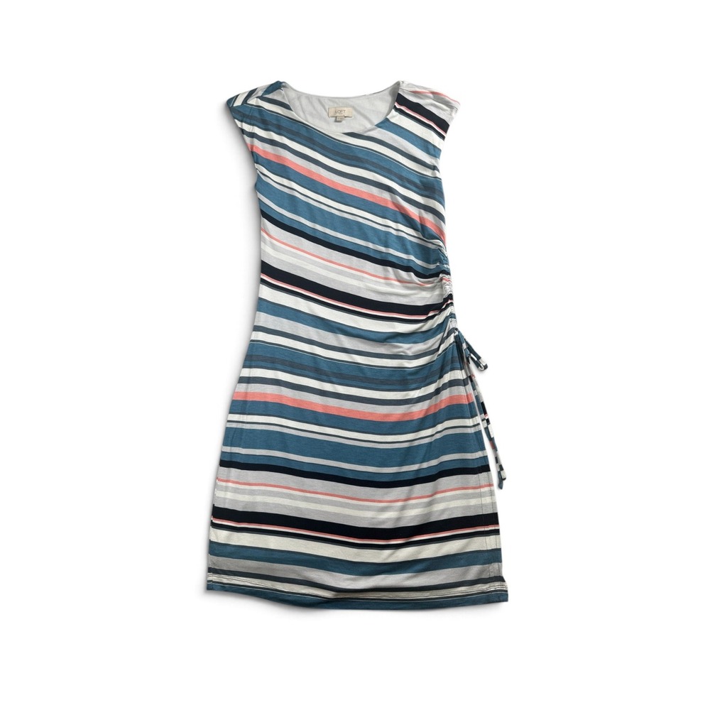 LOFT Outlet Women Striped Side Ruched Sleeveless Sheath Dress Blue Coral M